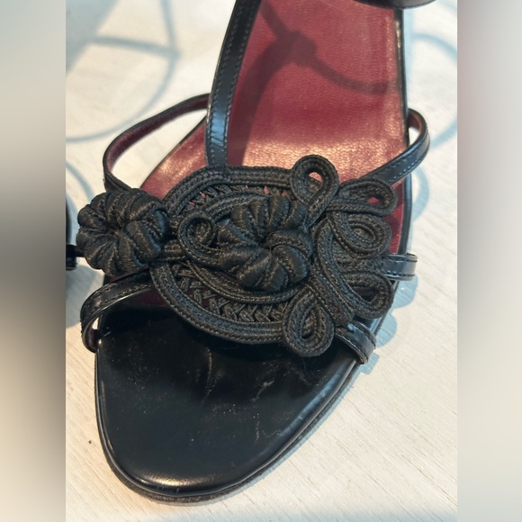 PRADA Chocolate Satin Flower Applique Accent Ankle Strap 3.5" Heel 36.5 Size 38 - Picture 4 of 15